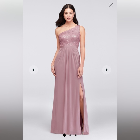 David's Bridal Dresses & Skirts - Reverie David’s Bridal Mesh & Sequin One Shoulder Dress in Dusty Rose